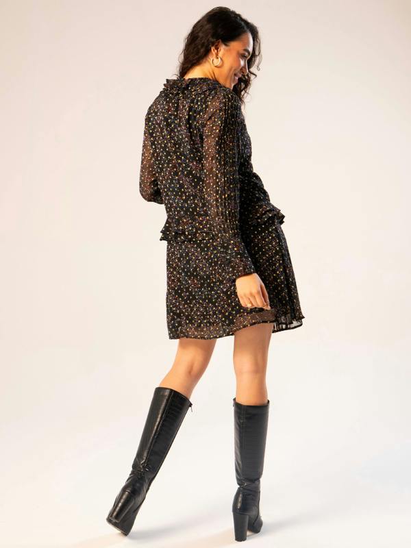 Rose & Nancy Tara Black Star Print Metallic Polka Dot Mini Dress