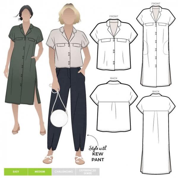 Style Arc Sewing Pattern Monty Shirt & Dress - Shirts, Dresses for Women - Intermediate