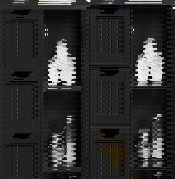 Modcraft Bathroom Floor Cabinet Wooden Freestanding Storage with 4 Drawers & 1 Door Adjustable Shelf – Black