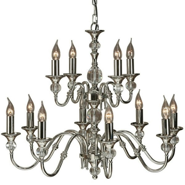 Diana Ceiling Pendant Chandelier Bright Nickel & K9 Crystal Curved 12 Lamp Light Loops