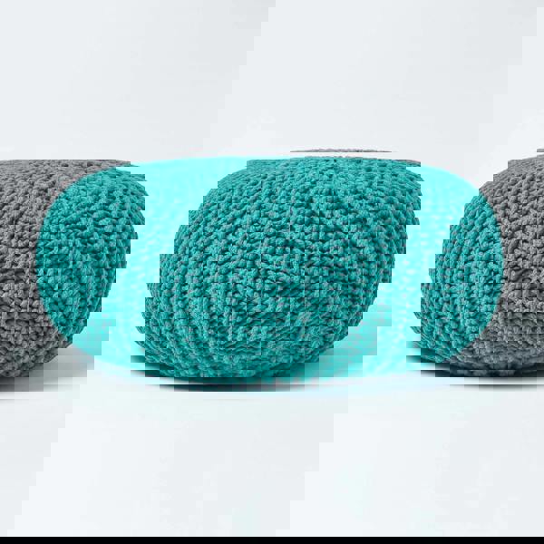 HOMESCAPES Large Round Cotton Knitted Pouffe Footstool