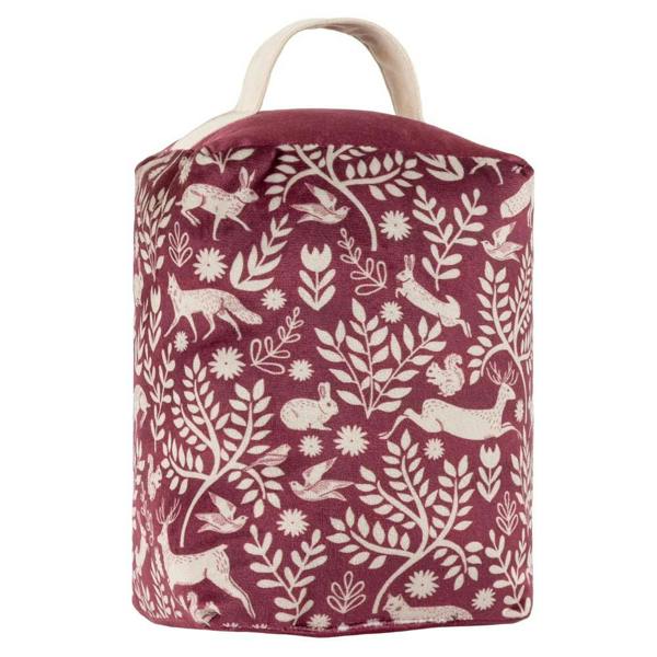 Furn Skandi Woodland Velvet Animals Doorstop - Berry - 