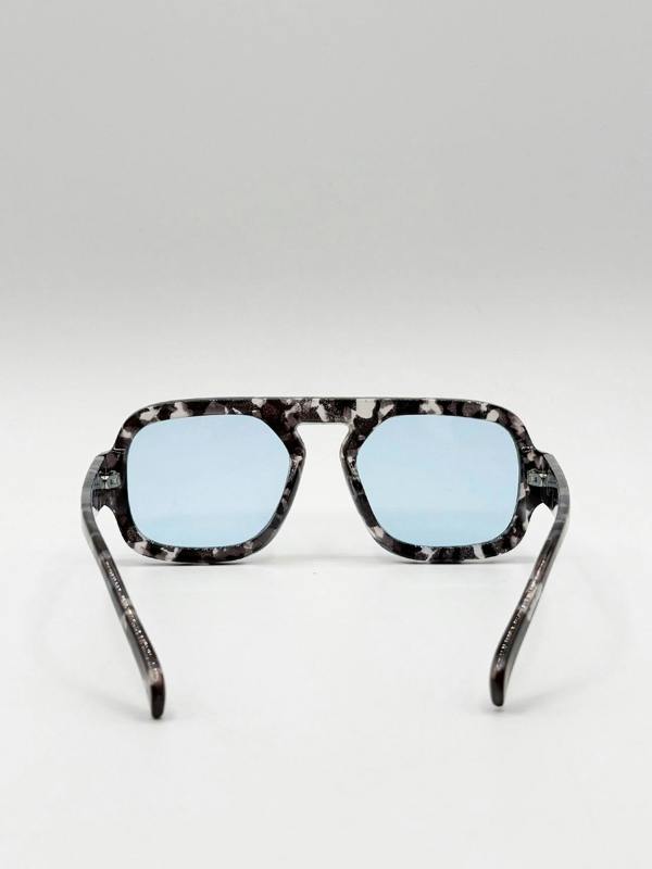 Tortoise Retro Navigator Sunglasses in Grey Blue - svnx