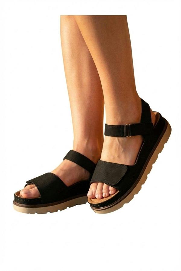 Isla Platform Velcro Sandal - Black_wb