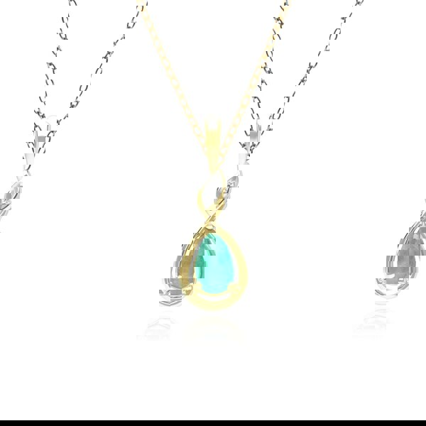 Gemondo Classic Pear Emerald & Diamond Pendant Necklace In 9ct Yellow Gold