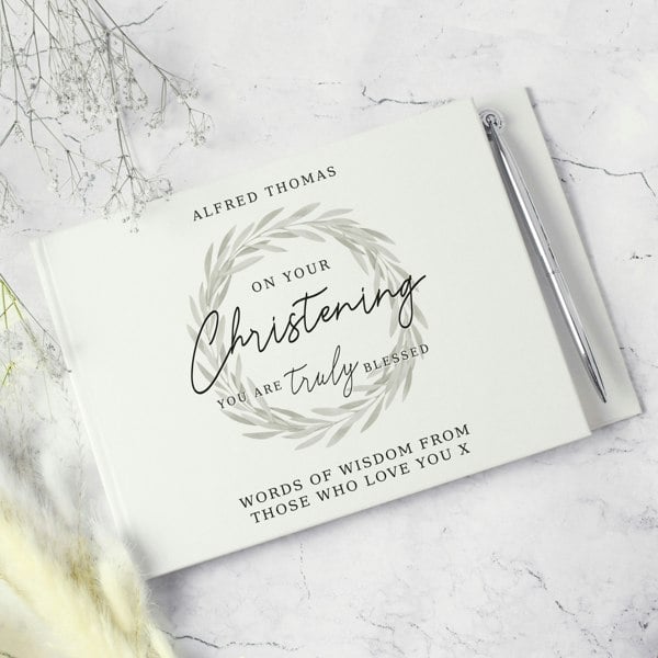 Personalised Memento Company Personalised 'Truly Blessed' Christening Hardback Guest Book & Pen