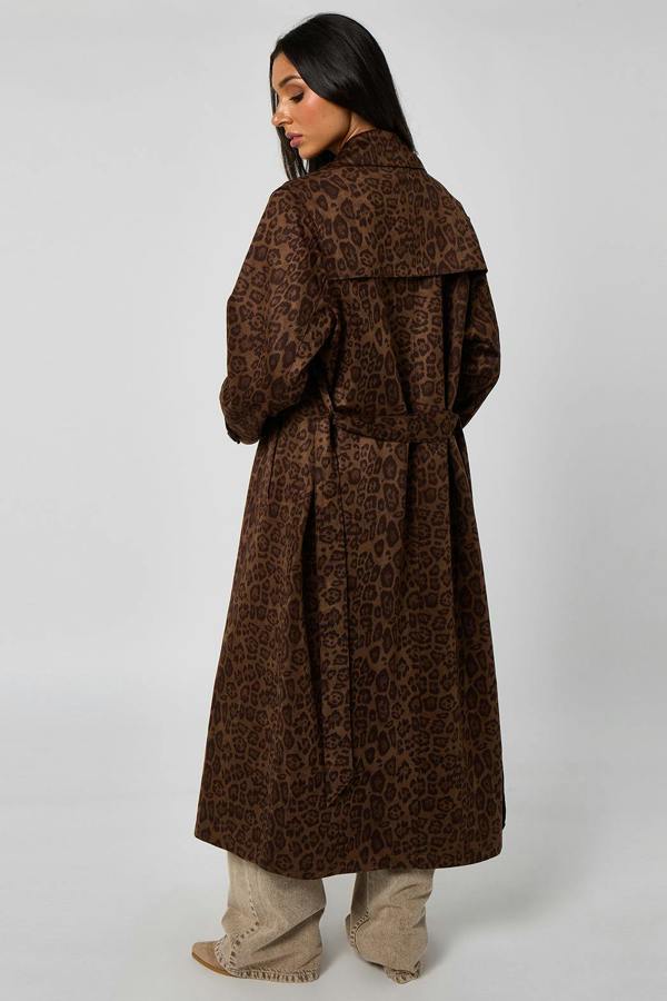 Urban Bliss Leopard Faux Suede Trench Coat