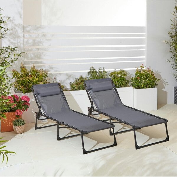 Neo Direct Two Neo Grey Outdoor Folding Sun Loungers