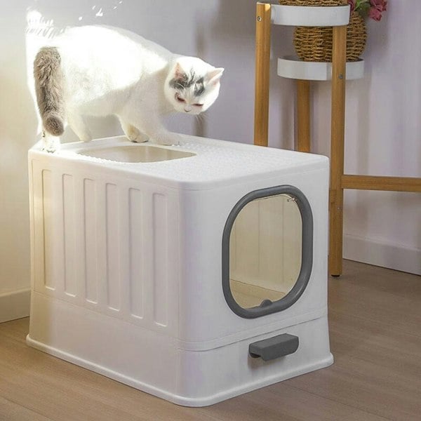Enclosed Folding Cat Litter Box Toilet with Scoop Living and Home