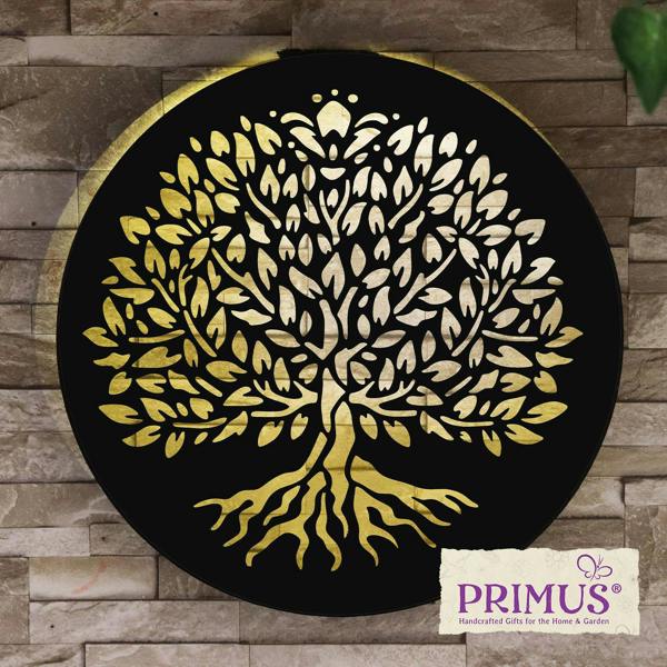 EDH Door Hardware Metal Tree of Life Solar Wall Panel – 40 x 40 x 5 CM | Solar-Powered Metal Wall Art | Weatherproof LED Outdoor Décor
