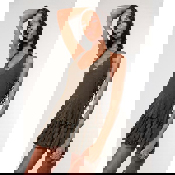 Pink Vanilla Halter Mesh Ruffle Playsuit