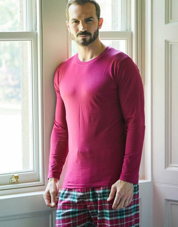 British Boxers Men's Organic Cotton Jersey Long Sleeve T-Shirt – Berry Red