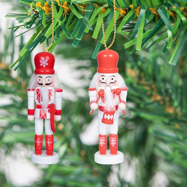 13cm Wooden Christmas Nutcracker Soldier Ornament Set of 5, Hand-Painted Wood Decor image 4