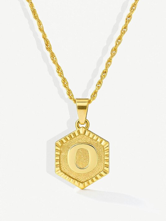 MUCHV Initial Coin Necklace With Singapore Chain - Gold - O