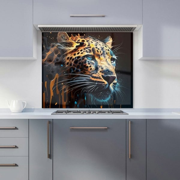 Warren Reed - Designer Leopard Face Splashart, Dark Background Kitchen Splashback