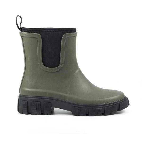 Lazy Dogz Lake Olive ankle welly with elastic gusset for easy pull-on during busy farm mornings