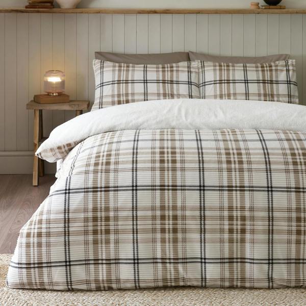 Catherine Lansfield Cosy Ribbed Check Duvet Cover Set Natural
