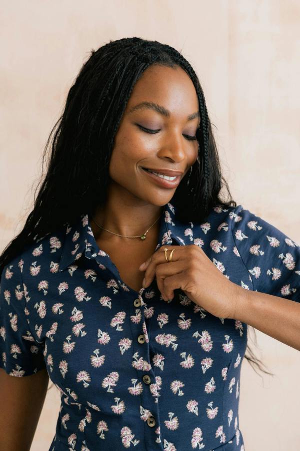 Lily & Me Elmore Printed Organic Jersey Shirt Dress Navy