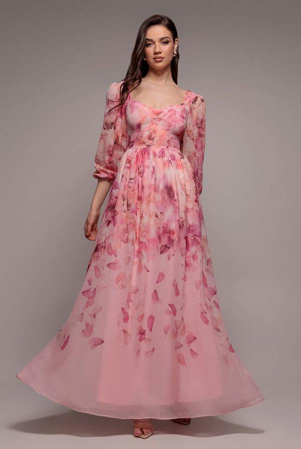 Floral Print Shirred Back A Line Maxi Dress - Blush Pink DR5132