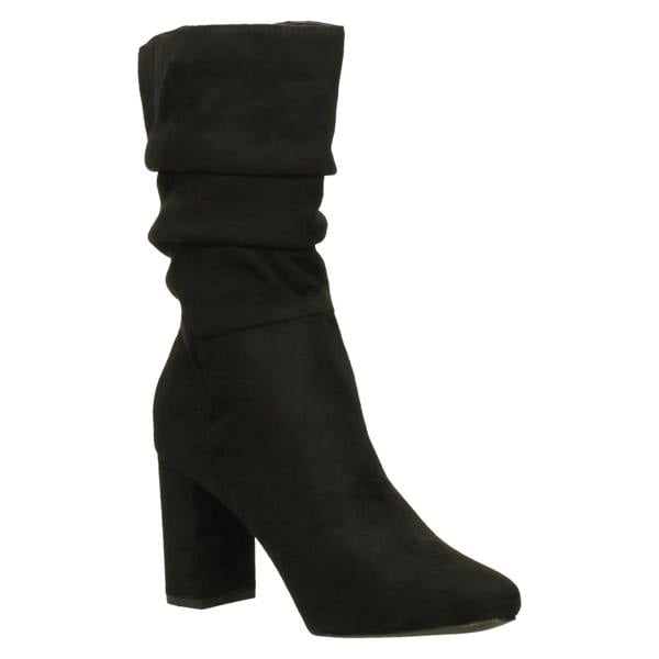 Spot On Ladies Spot On Mid Block Heel Calf Rouched Boots F51238