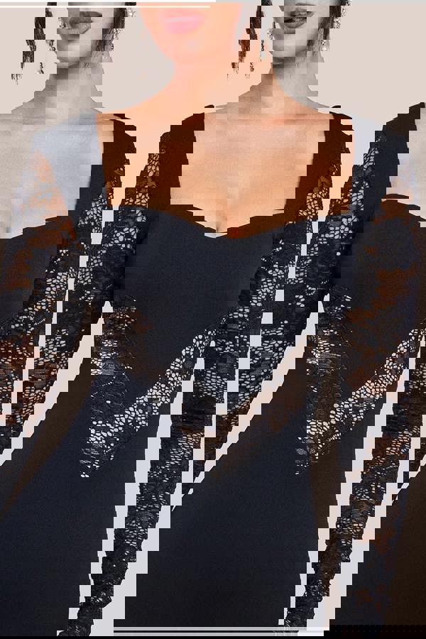 Scuba & Lace Long Sleeve Maxi Dress - Black DR4368