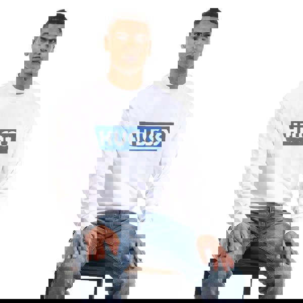 Hugo Mens Niero Logo Crew Neck Sweatshirt - White - 