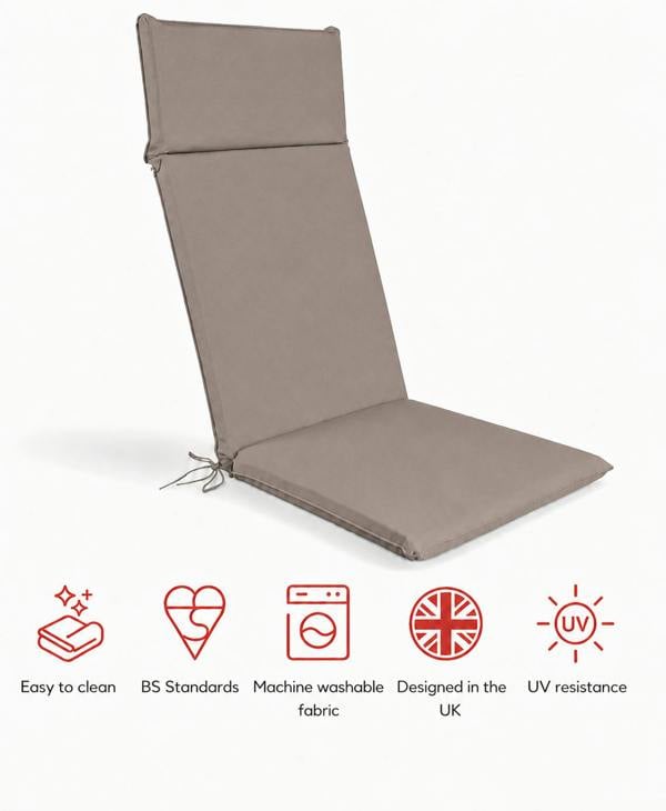 SP Range High Back Recliner Pad Garden Cushion Taupe The Garden Furniture Shop