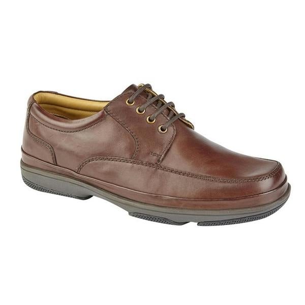 Roamers Mens Leather Wide Fit 4 Eye Deluxe Casual Shoes - Brown - 