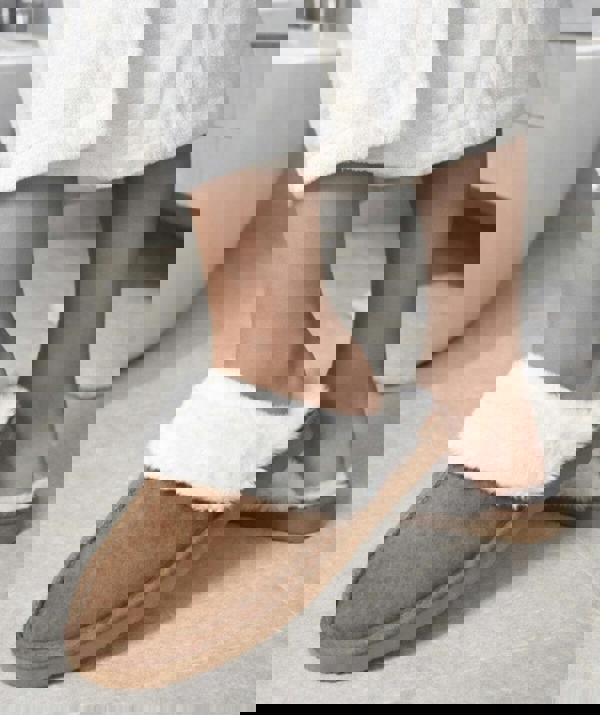 Trendy Trotters Chestnut Suede Women’s Backless Slippers - Faux Fur Lined For Extra Comfort