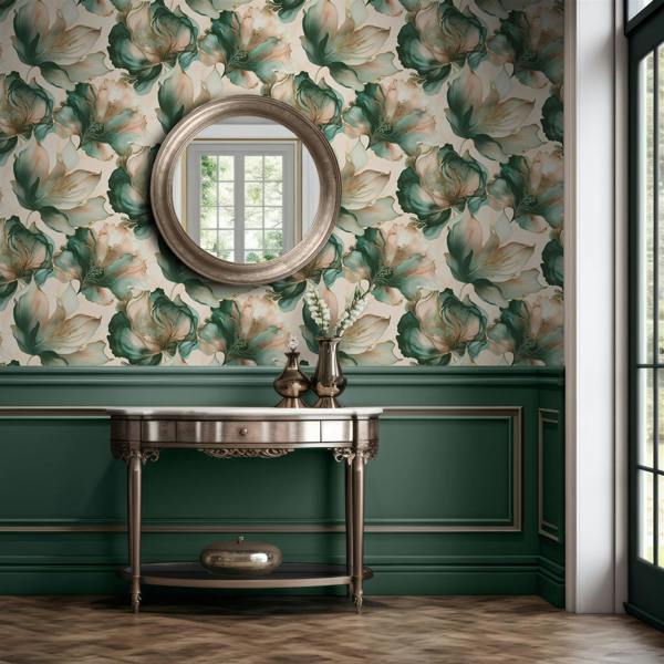 Elysian Floral Coral & Teal Wallpaper image 3