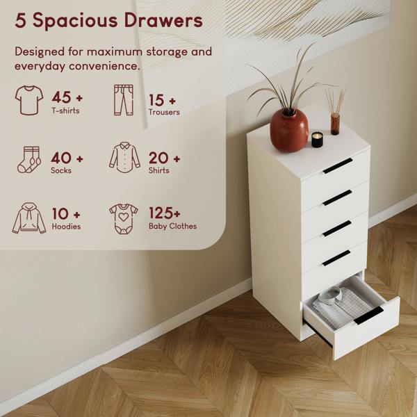 Vida Designs Trega 5 Drawer Narrow Chest, Black