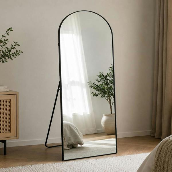 Gr8 Home 165x60cm Arched Full Length Mirror Black Aluminium Frame Floor Standing