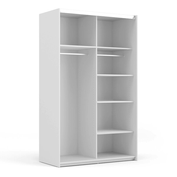 Wyld Haus Bordeaux White Sliding Door Wardrobe 2 Door with 5 Shelves and Hanging Rail