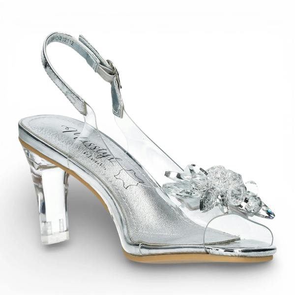 Laura Vita Mira 01 - Women’s Clear Silver Slip-On Heel Sandals