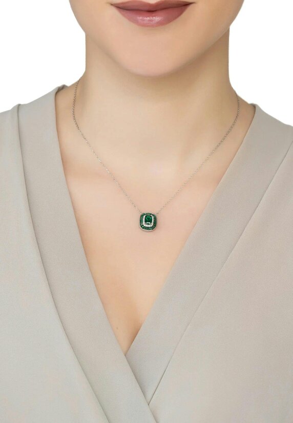 Latelita Great Gatsby Pendant Necklace Emerald Silver