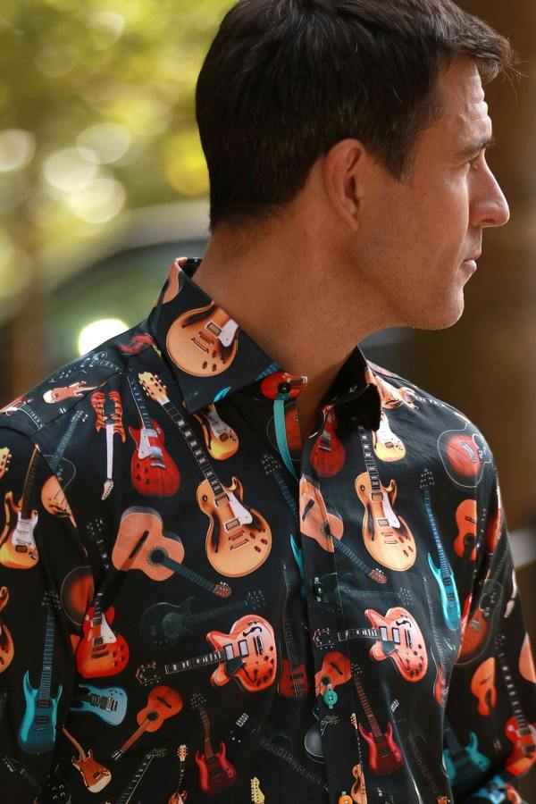 GUITAR PRINT SHIRT – Premium Men's Patterned Shirt by Claudio Lugli | Bold Design, Tailored Fit, Best Printed Shirts