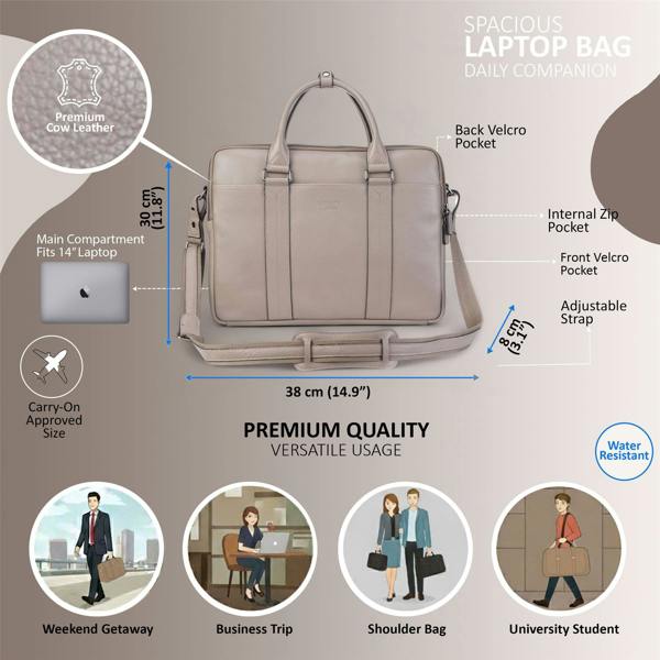 Infinity Leather Genuine Leather Laptop Business Briefcase Office Work Travel Bag - Sutton