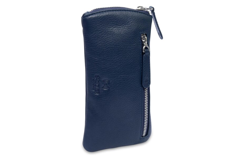 SADDLER "Mabel" Zip Top Real Leather Glasses Case with Card Holder (Gift Boxed) - Navy