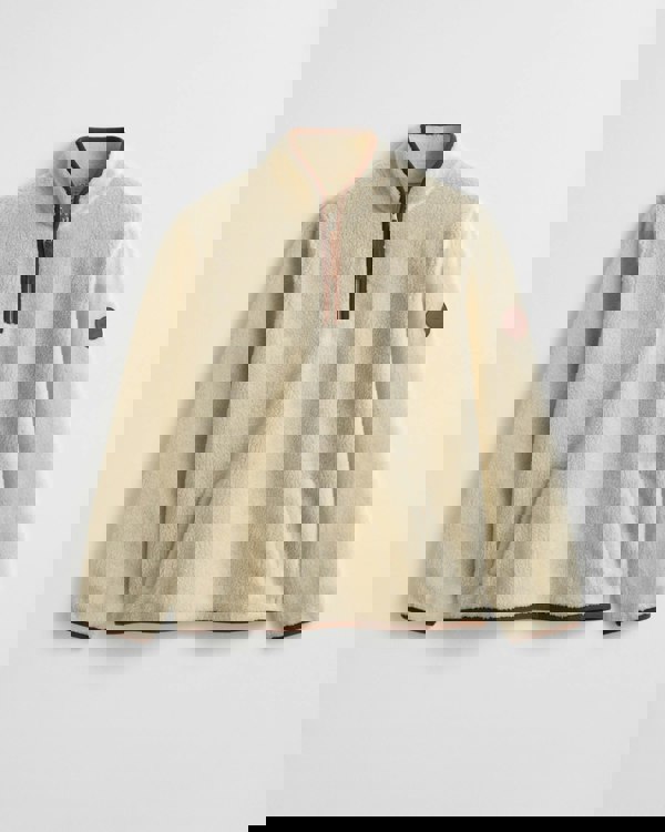 GANT Mens Half Zip Fleece - 130 Cream - CHO - Designer Mens Crew Neck Sweatshirts