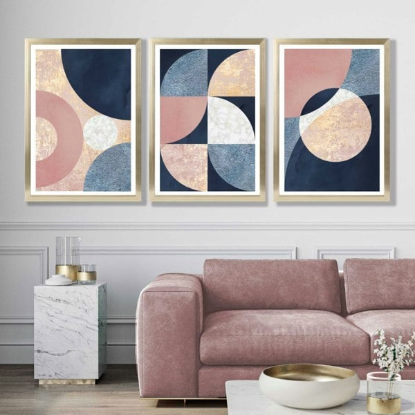 Artze Wall Art Set of 3 Navy and Blush Abstract Framed Art Prints