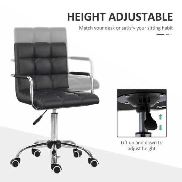 Black mid-back makeup vanity chair with adjustable height base and armrests