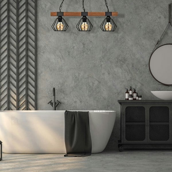 Milagro Ulf Hand Made Wall Lamp Matt Black Cage Natural Wood Rugged Industrial Chic