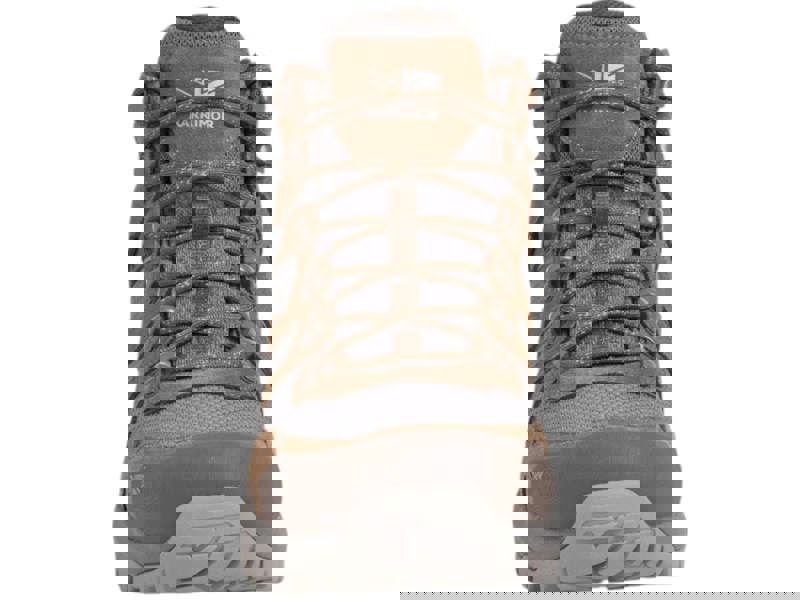 Karrimor Bodmin MID 6 Mens Walking Hiking Lace Up Trekking Boots, front view showing tan leather and grey fabric construction with durable sole for outdoor activities.