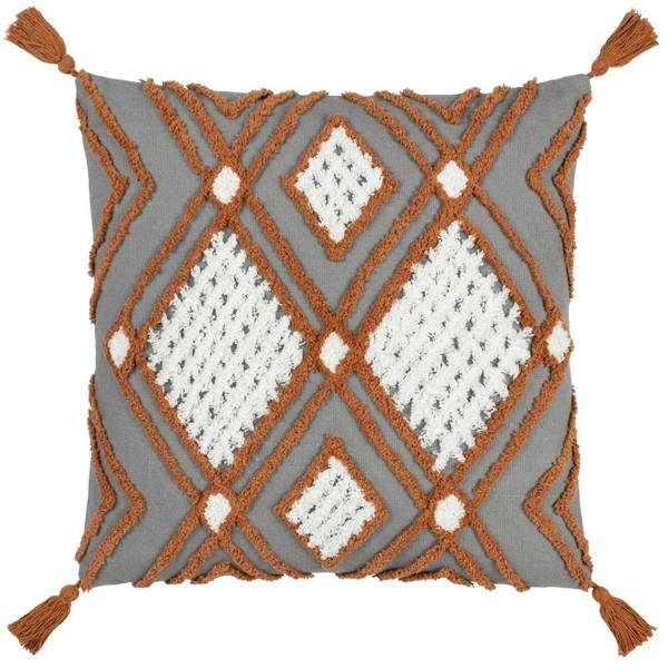 Furn Aquene Tassel Tufted Cushion Cover - Charcoal/Brick - 