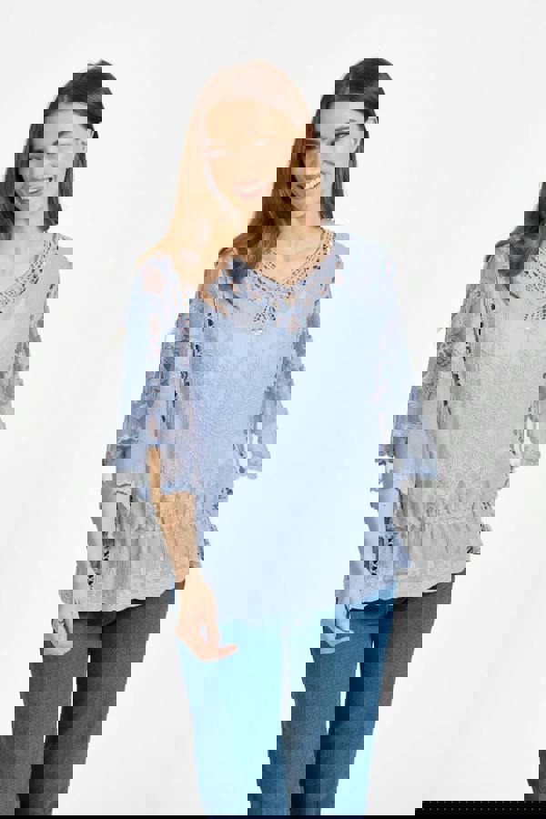 Mudflower Delicate Embroidered Lace Batwing Top