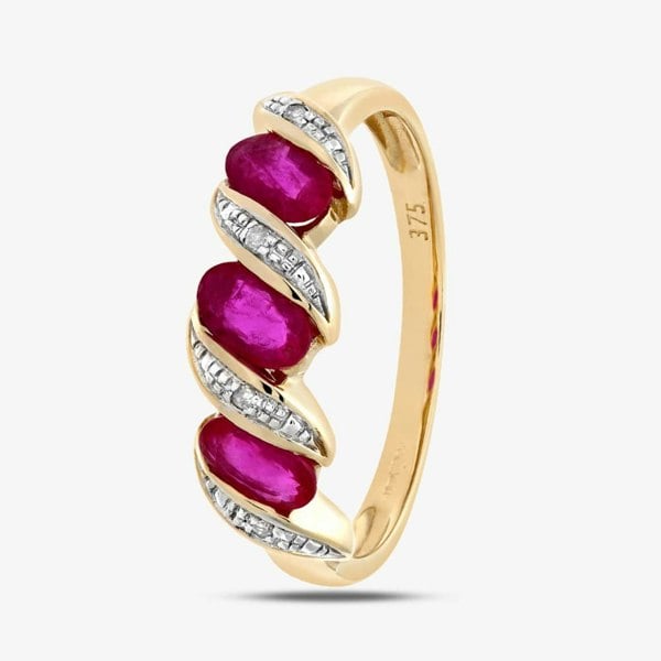 T. H. Baker 9ct Yellow Gold Ruby Swirl Half Ring PR06270Y RU