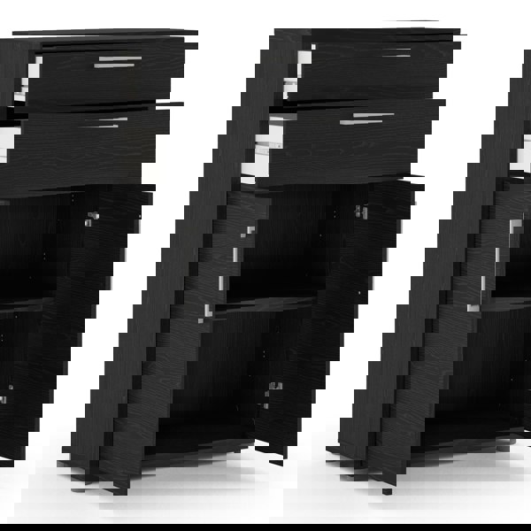 Furniture To Go Prima Bookcase 1 Shelf With 2 Drawers 2 Doors In Black Woodgrain