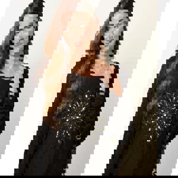 Blue Vanilla Embroidered Sequin Flower Top