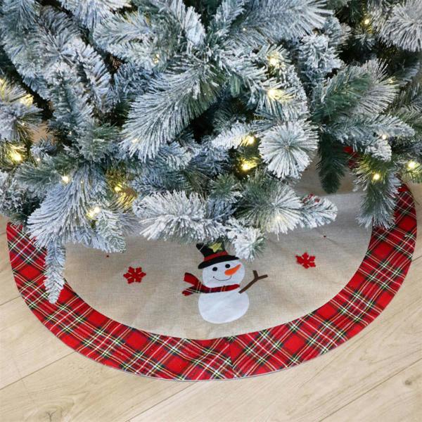Christmas Tree Skirt Set of 4 with Snowman, Reindeer, Robin and Pudding Themed Designs image 3
