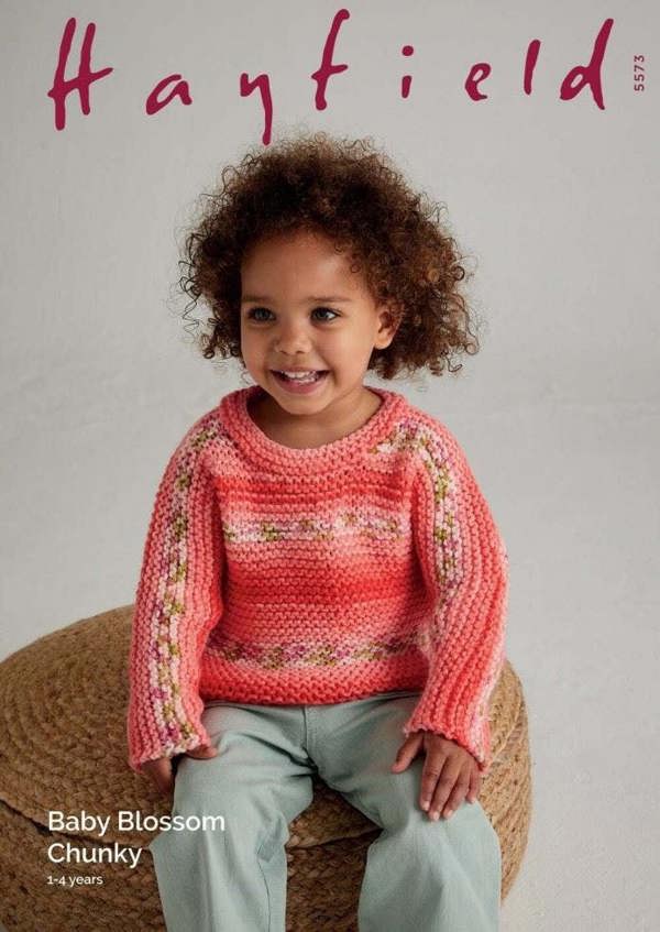 Hayfield Baby Blossom Chunky Knitting Pattern 5573, Sweaters for Baby, Kids, 1 - 4 Years